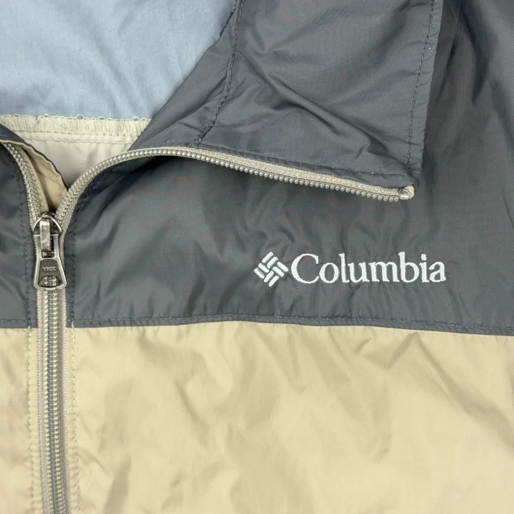 Columbia Jacket Men XL Tan Gray Omni Shield Windbreaker Hiking Rain Coat Outdoor